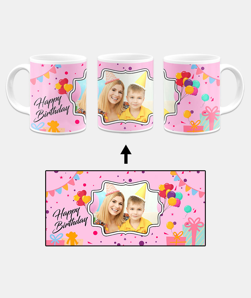 Happy Birthday Design With Blush Pink Background Custom Printed White Coffee Mug