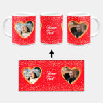 Couple Heart Photoframe With Red Background Custom Printed White Coffee Mug