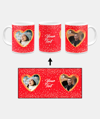 Couple Heart Photoframe With Red Background Custom Printed White Coffee Mug
