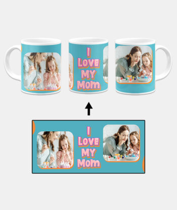 I Love My Mom Message With Blue Background Custom Printed White Coffee Mug