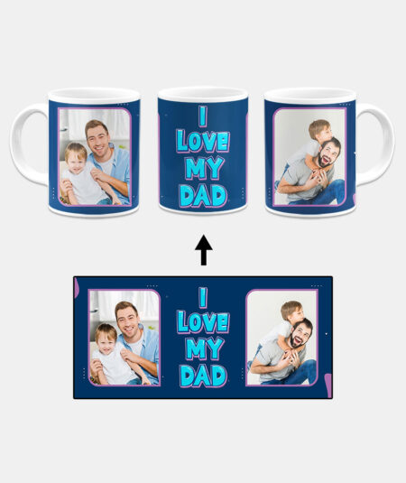 I Love My Dad Message With Blue Background Custom Printed White Coffee Mug