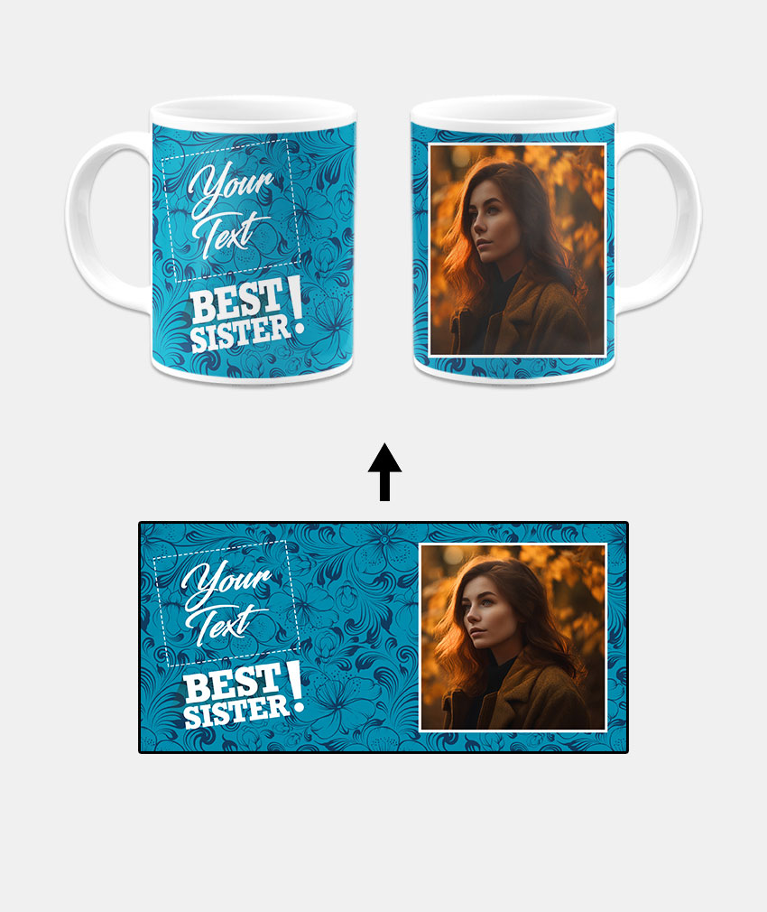 Best Sister Design With Blue Pattern Background Custom Printed White Coffee Mug