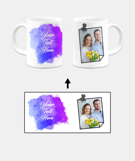 Pinned Photoframe With Violet Blue Gradient Background Custom Printed White Coffee Mug