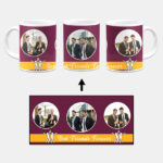 Best Friends Forever Message With 3 Photos Burgundy Background Custom Printed White Coffee Mug