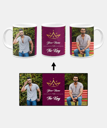 Your Name King Crown Design With Dark Raspberry Background Custom Printed White Coffee Mug