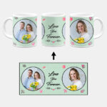 Love You Forever Message With 2 Photos Mint Green Background Custom Printed White Coffee Mug