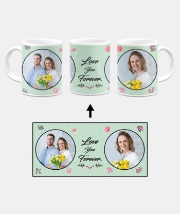 Love You Forever Message With 2 Photos Mint Green Background Custom Printed White Coffee Mug