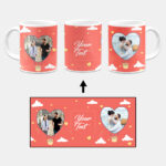 Heart Ballon Photoframe With Abstract Orange Sky Background Custom Printed White Coffee Mug
