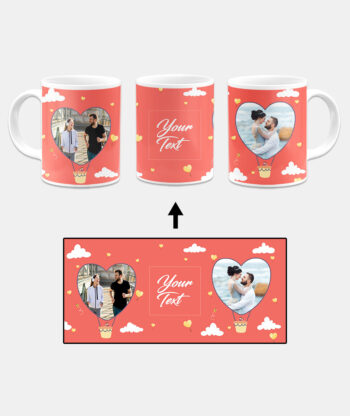 Heart Ballon Photoframe With Abstract Orange Sky Background Custom Printed White Coffee Mug