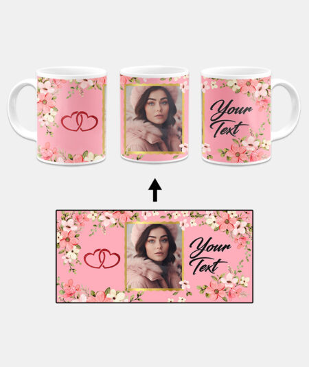 Colorful Flower Print With Blush Pink Background Custom Printed White Coffee Mug