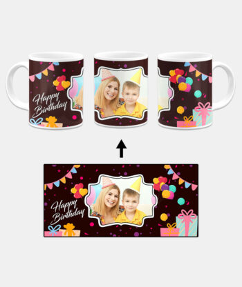 Happy Birthday Design With Dark Choclate Brown Background Custom Printed White Coffee Mug