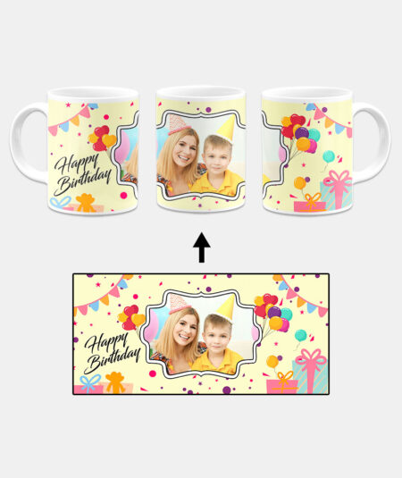 Happy Birthday Design With Yellow Background Custom Printed White Coffee Mug
