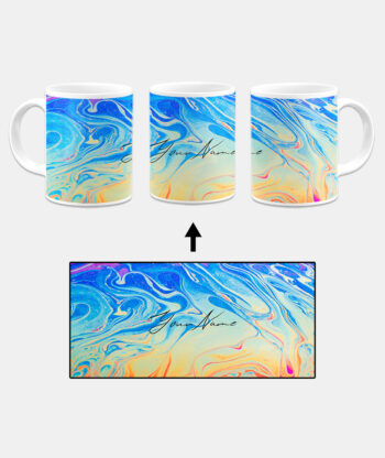 Your Name Yellow Blue Liquid Marble Artwork Custom Printed White Coffee Mug