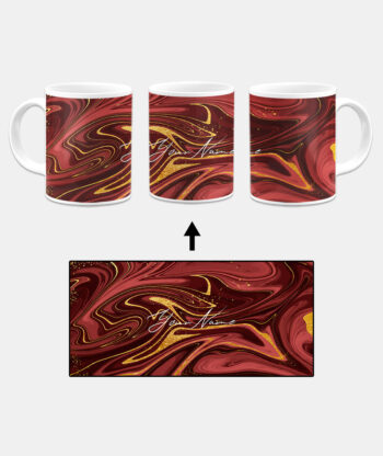 Your Name Golden Maroon Liquid Marble Artwork Custom Printed White Coffee Mug