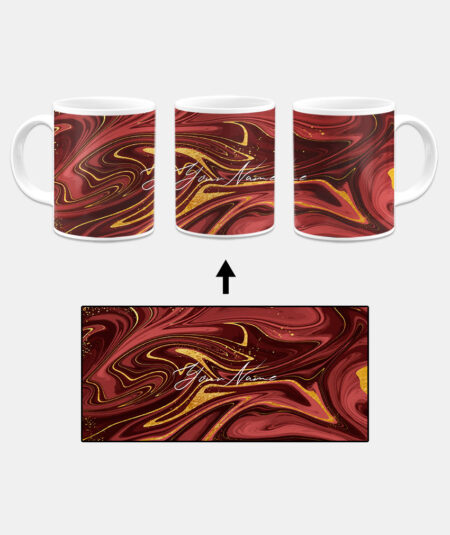 Your Name Golden Maroon Liquid Marble Artwork Custom Printed White Coffee Mug