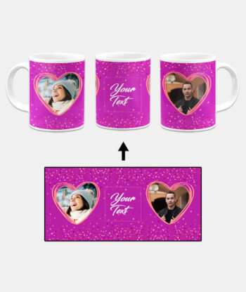 Couple Heart Photoframe With Purple Background Custom Printed White Coffee Mug