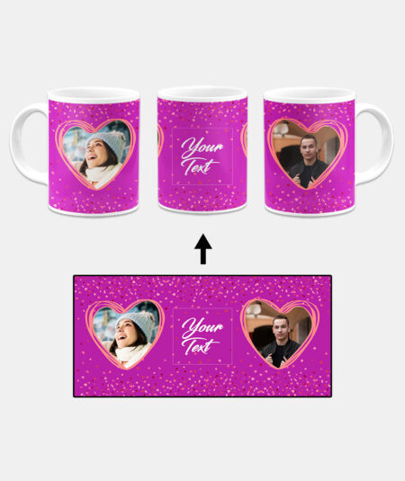 Couple Heart Photoframe With Purple Background Custom Printed White Coffee Mug