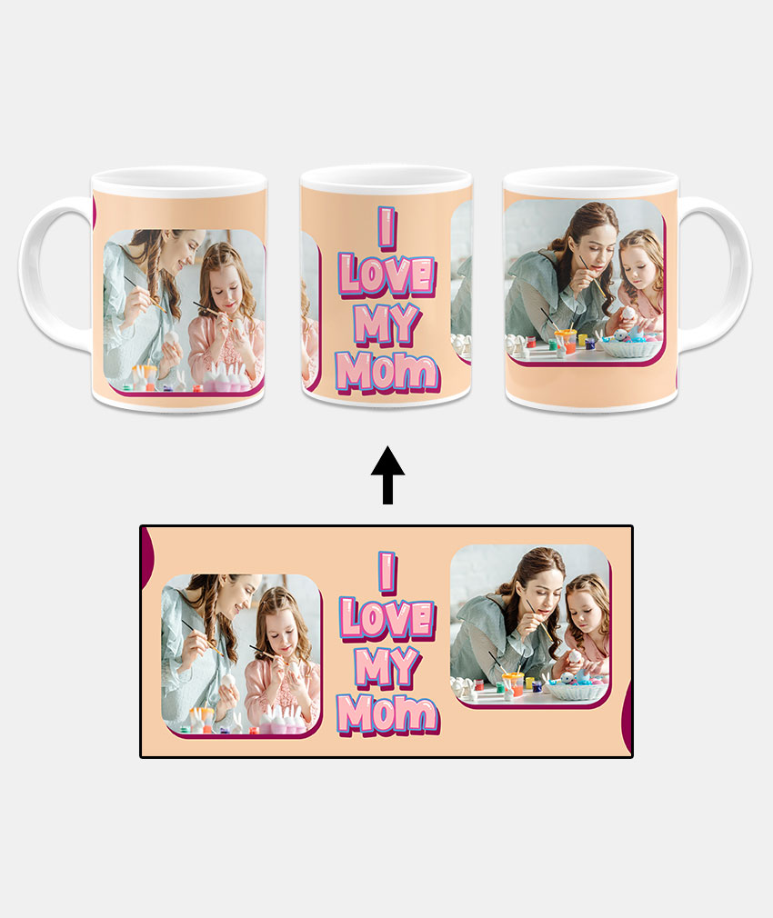 I Love My Mom Message With Desert Sand Background Custom Printed White Coffee Mug