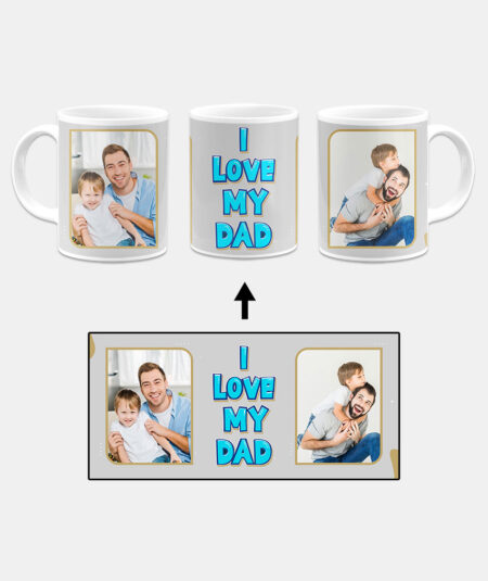 I Love My Dad Message With Silver Background Custom Printed White Coffee Mug