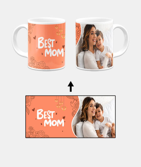 Best Mom Design With Orange Background Custom Printed White Coffee Mug