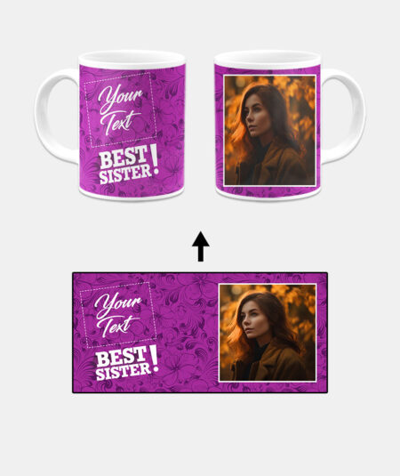 Best Sister Design With Magenta Pink Pattern Background Custom Printed White Coffee Mug
