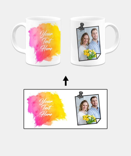 Pinned Photoframe With Yellow Pink Gradient Background Custom Printed White Coffee Mug