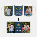 Your Name King Crown Design With Blue Background Custom Printed White Coffee Mug