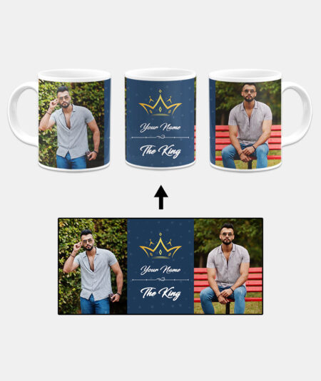 Your Name King Crown Design With Blue Background Custom Printed White Coffee Mug