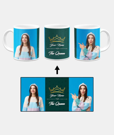 Your Name Queen Crown Design With Green Background Custom Printed White Coffee Mug