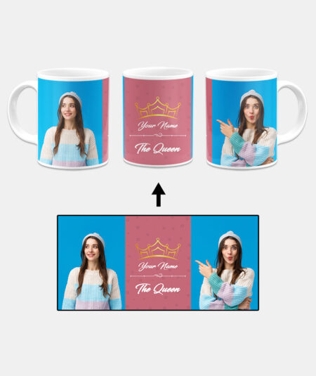 Your Name Queen Crown Design With Pink Background Custom Printed White Coffee Mug