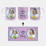 Love You Forever Message With 2 Photos Lilac Purple Background Custom Printed White Coffee Mug