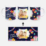 Happy Birthday Design With Navy Blue Background Custom Printed White Coffee Mug