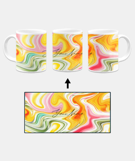 Your Name Multicolor Liquid Marble Artwork Custom Printed White Coffee Mug