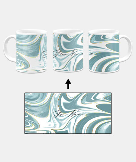 Your Name White Blue Abstract Paintmix Design Custom Printed White Coffee Mug