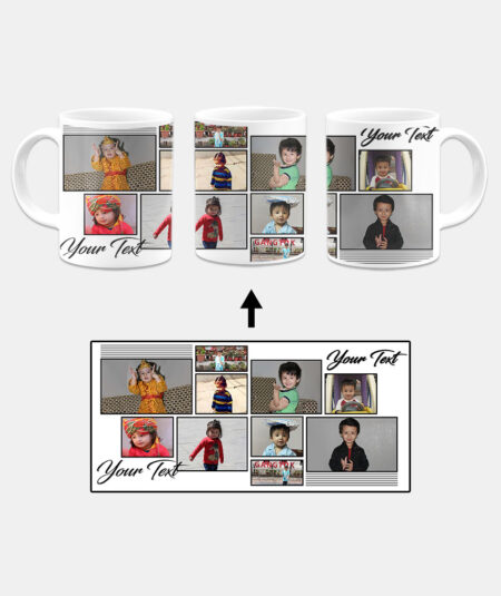 10 Photos Collage Stripe Pattern Custom Printed White Coffee Mug