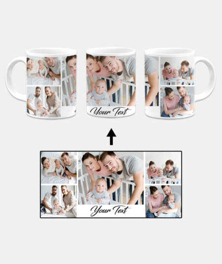 5 Rectangular Photos Collage Custom Printed White Coffee Mug