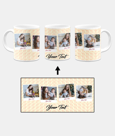 4 Photos Collage With Heart Pattern Background Custom Printed White Coffee Mug