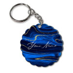 Your Name Golden Blue Liquid Marble Artpiece Customised Flower Key Chains