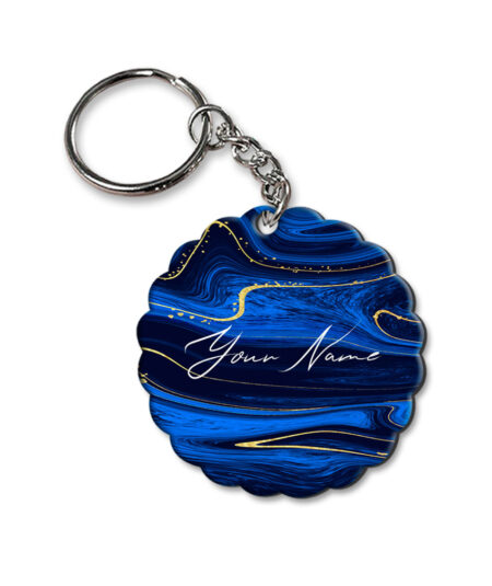 Your Name Golden Blue Liquid Marble Artpiece Customised Flower Key Chains