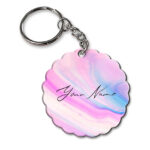 Your Name Pink Blue Liquid Marble Illustration Customised Flower Key Chains