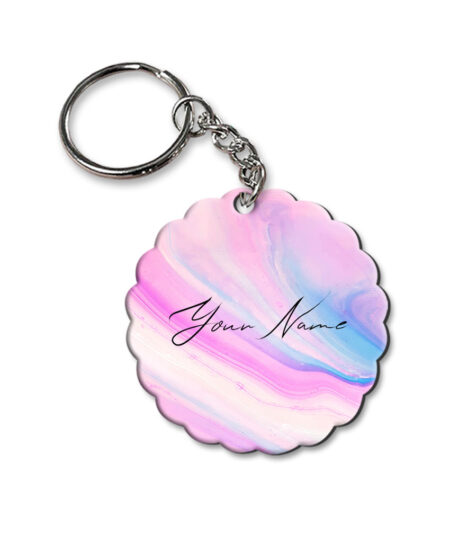 Your Name Pink Blue Liquid Marble Illustration Customised Flower Key Chains