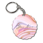 Your Name Pink Purple Liquid Marble Illustration Customised Flower Key Chains