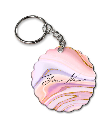 Your Name Pink Purple Liquid Marble Illustration Customised Flower Key Chains