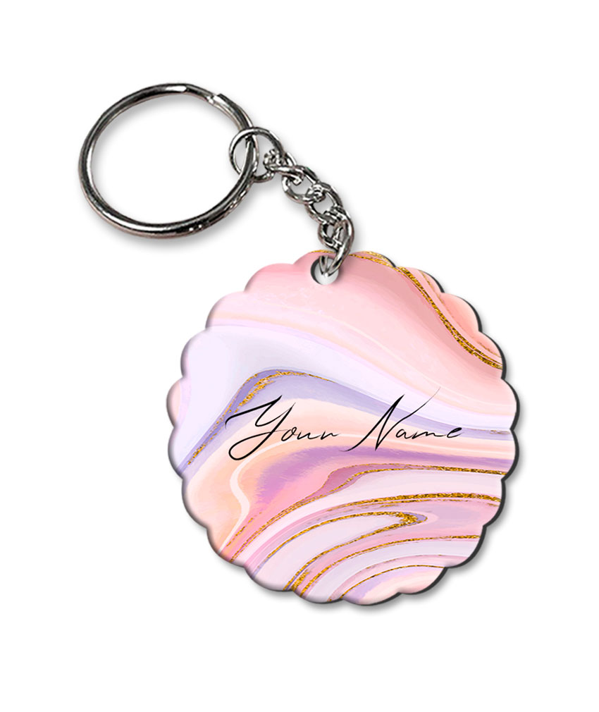 Your Name Pink Purple Liquid Marble Illustration Customised Flower Key Chains
