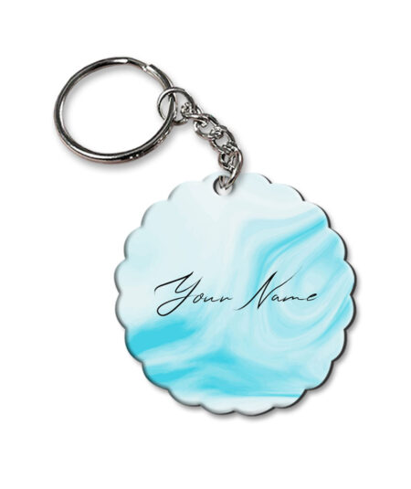 Your Name Blue Stroke Liquid Marble Artpiece Customised Flower Key Chains