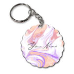 Your Name Peach Purple Liquid Marble Artwork Customised Flower Key Chains