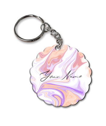 Your Name Peach Purple Liquid Marble Artwork Customised Flower Key Chains