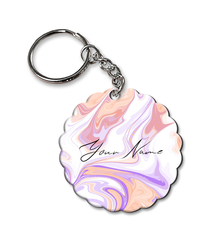Your Name Peach Purple Liquid Marble Artwork Customised Flower Key Chains