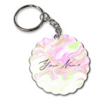 Your Name Green Pink Liquid Marble Artwork Customised Flower Key Chains