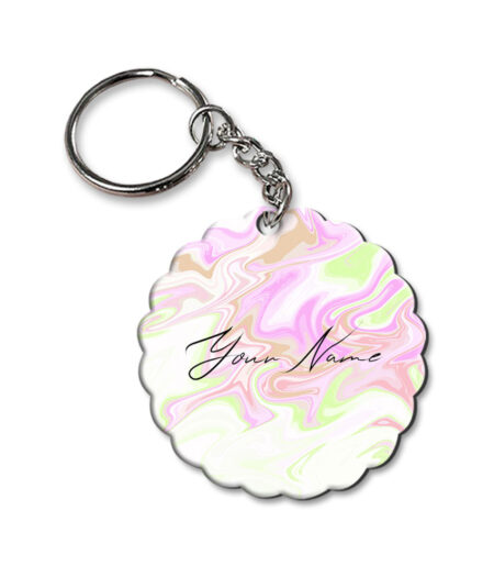 Your Name Green Pink Liquid Marble Artwork Customised Flower Key Chains
